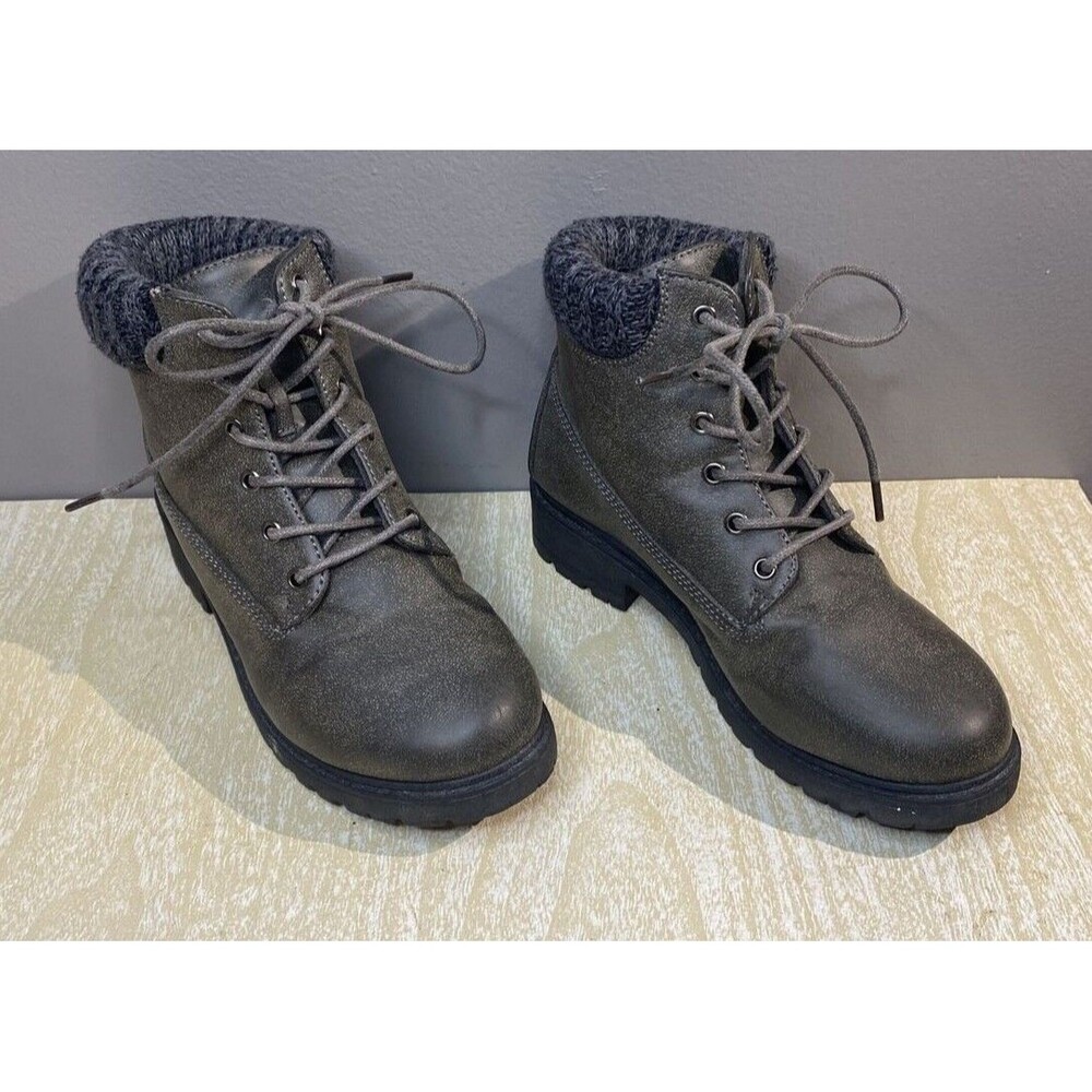 Gray Blue Suede Shoes Brand Boots Women's Size 6 w/ Sweater top Lace-up Hiking - Picture 2 of 8
